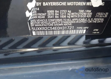 2014 BMW X5 Sdrive35I z USA, uszkodzony, nr VIN 5UXKR2C54E0H31721